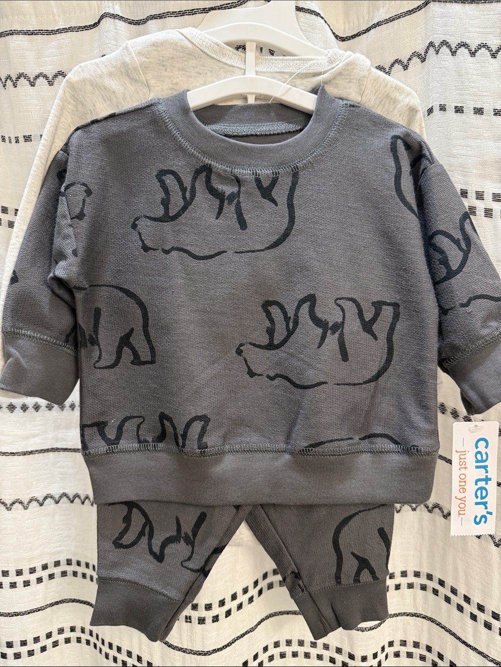 Carter's Charcoal Gray Bear Print Sweatshirt & Joggers Set with Matching Onsie